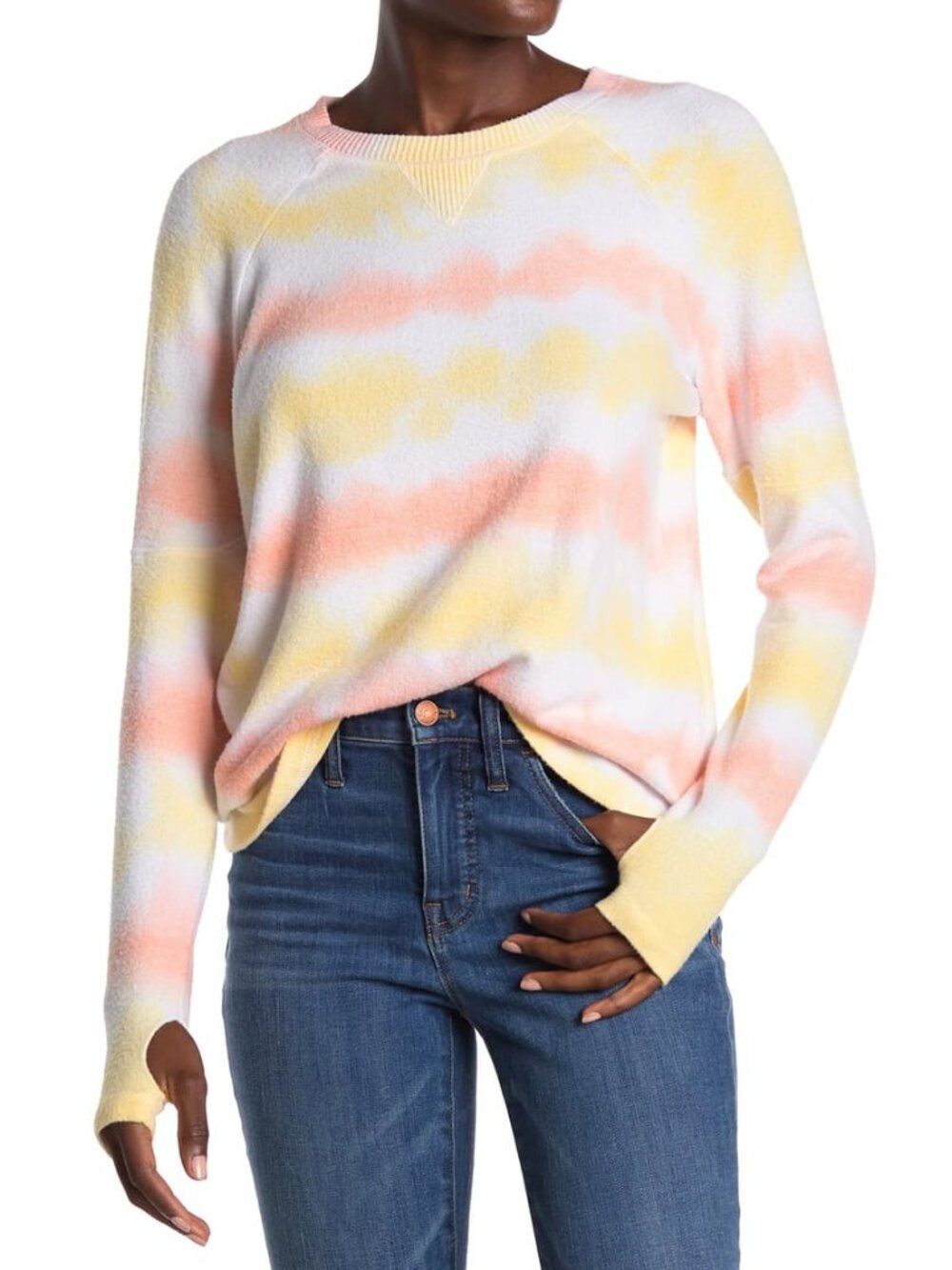 Theo & Spence Plush Soft Pullover Top Creamsicle Stripe Tie Dye Size XL NEW